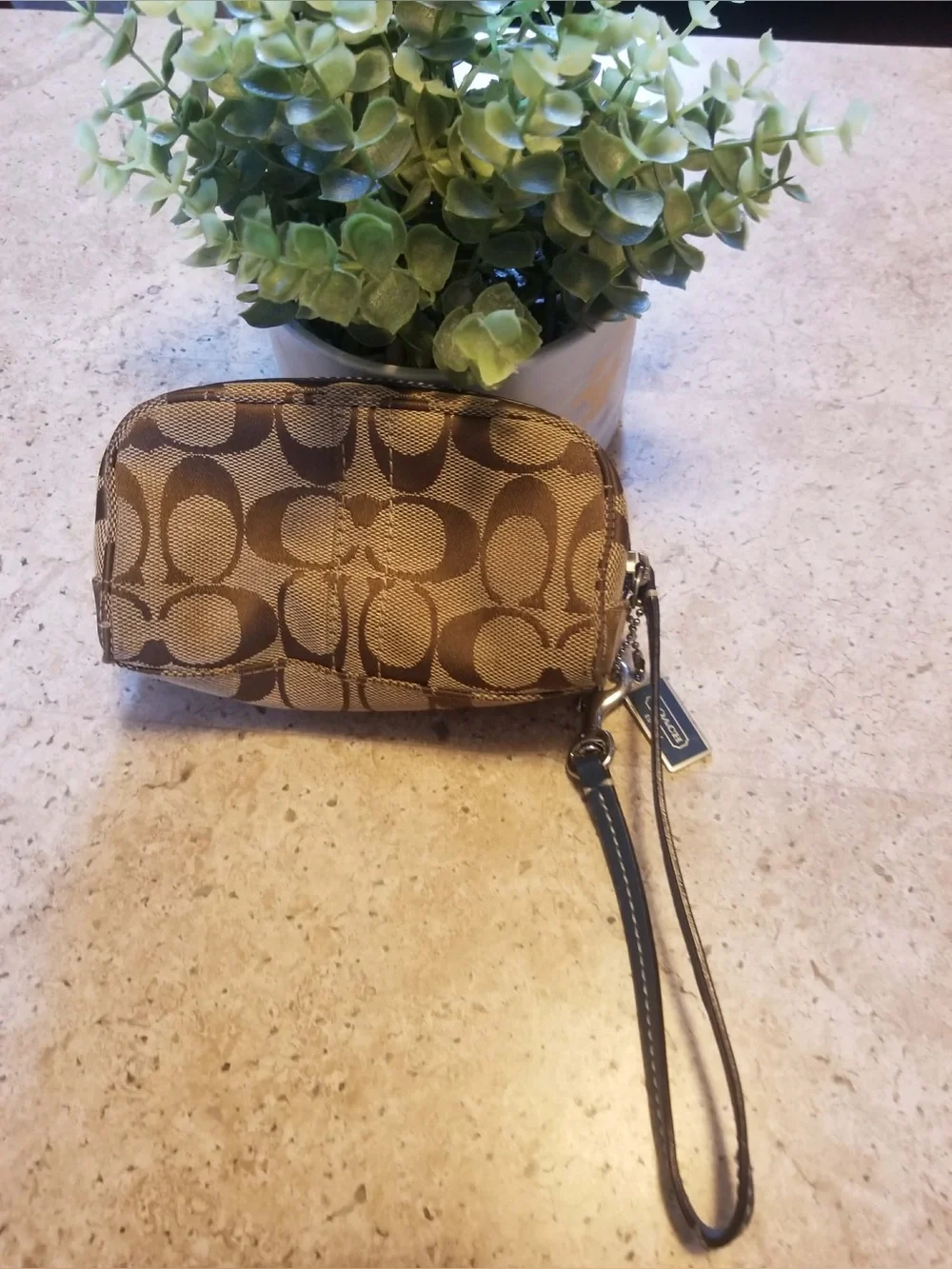 Coach Brown Signature Canvas Wristlet Pouch